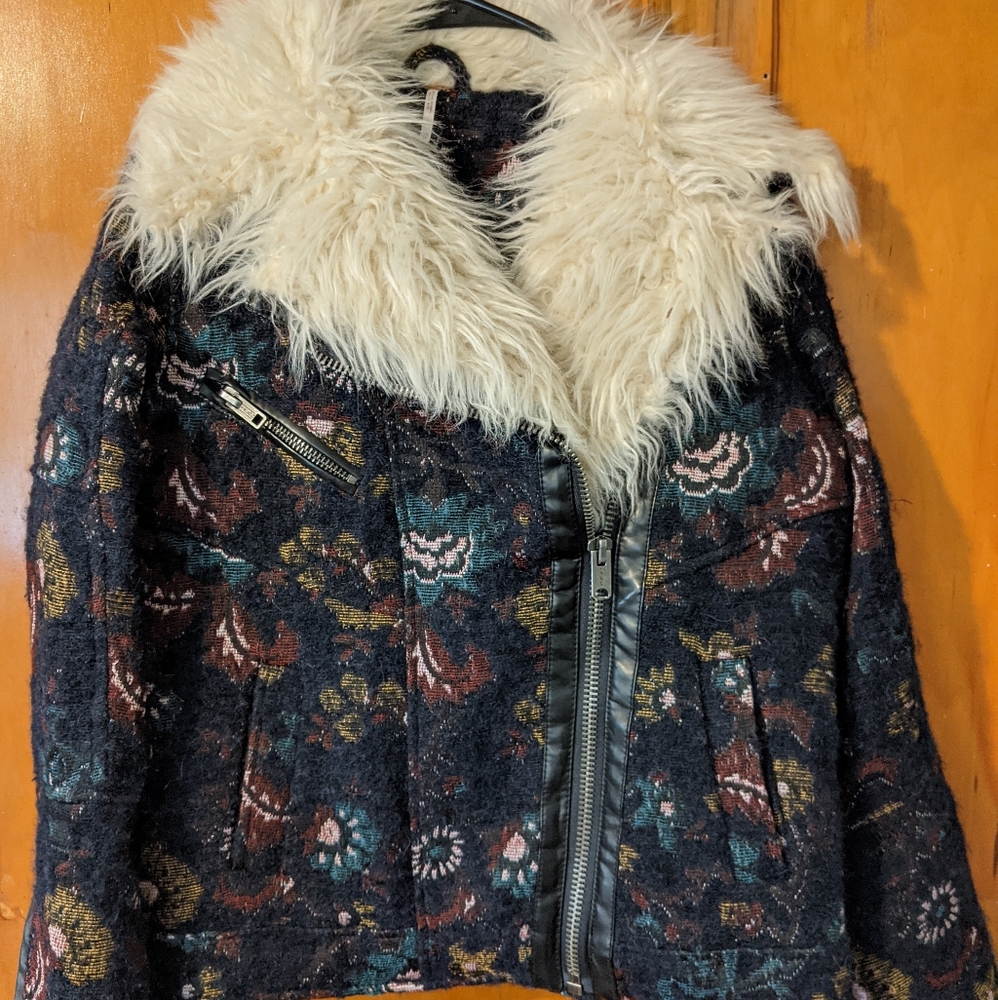 Free People Jacquard Faux Fur Jacket
